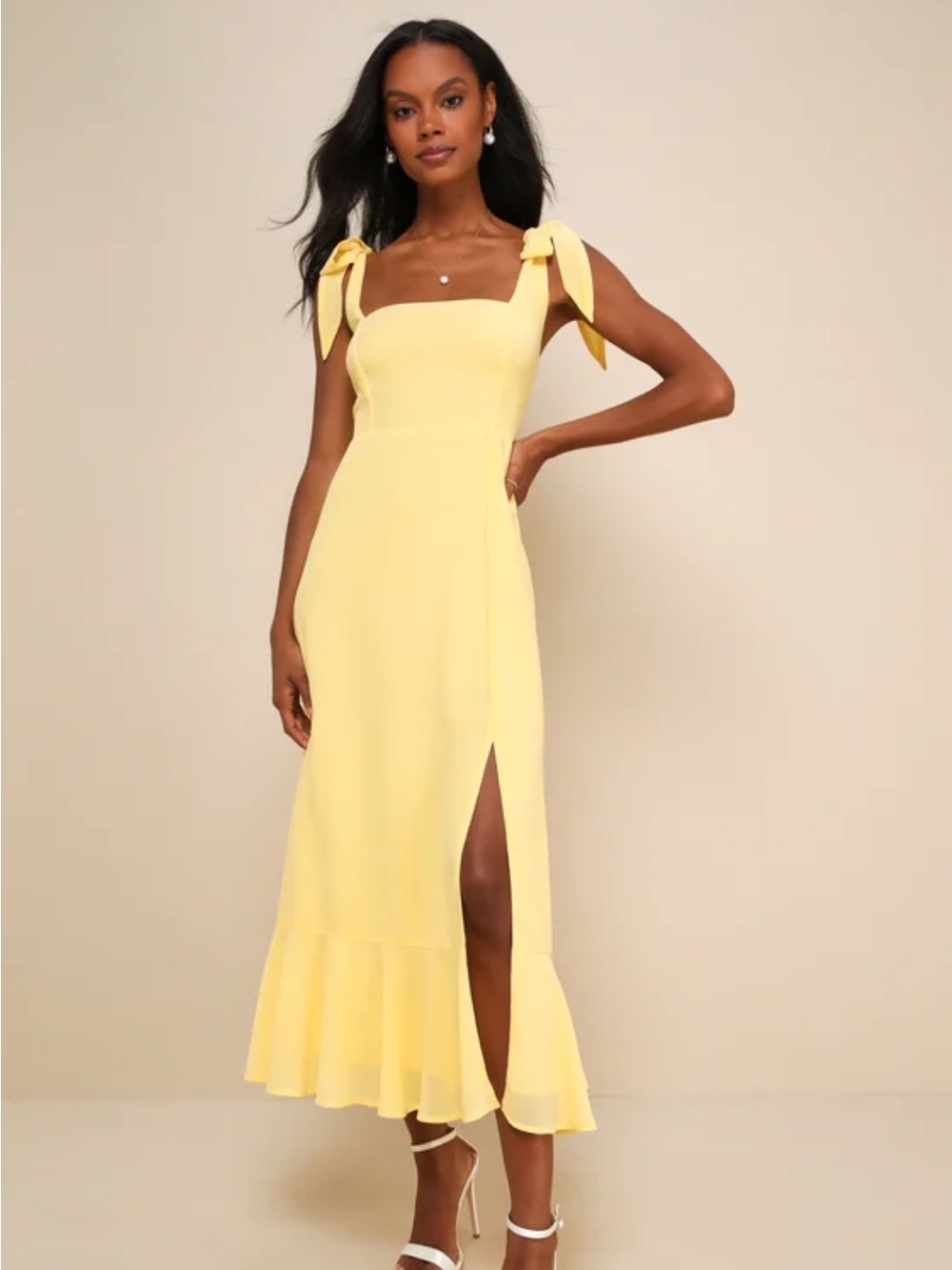 Lulu's Lemon Tie-Shoulder Midi Dress